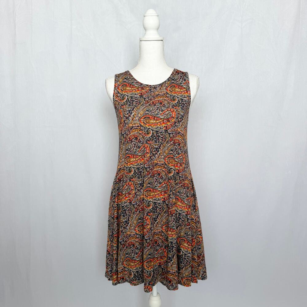 Weaczzy Paisley Swing Dress S Boho Sleeveless Stretch Rayon Festival Pocket
